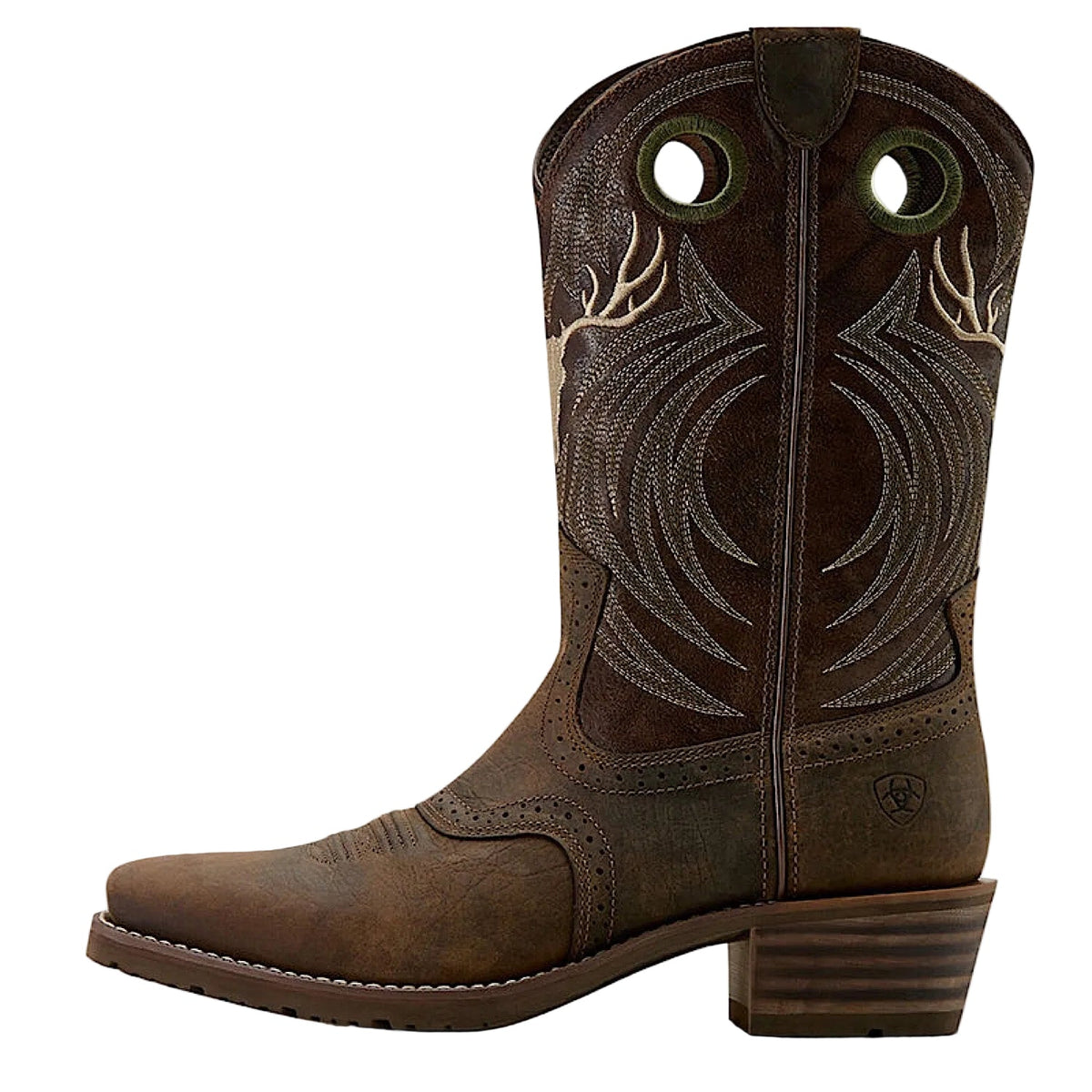 Ariat Mens Hybrid Roughstock Antler Western Boot - Wild Taupe/Espresso