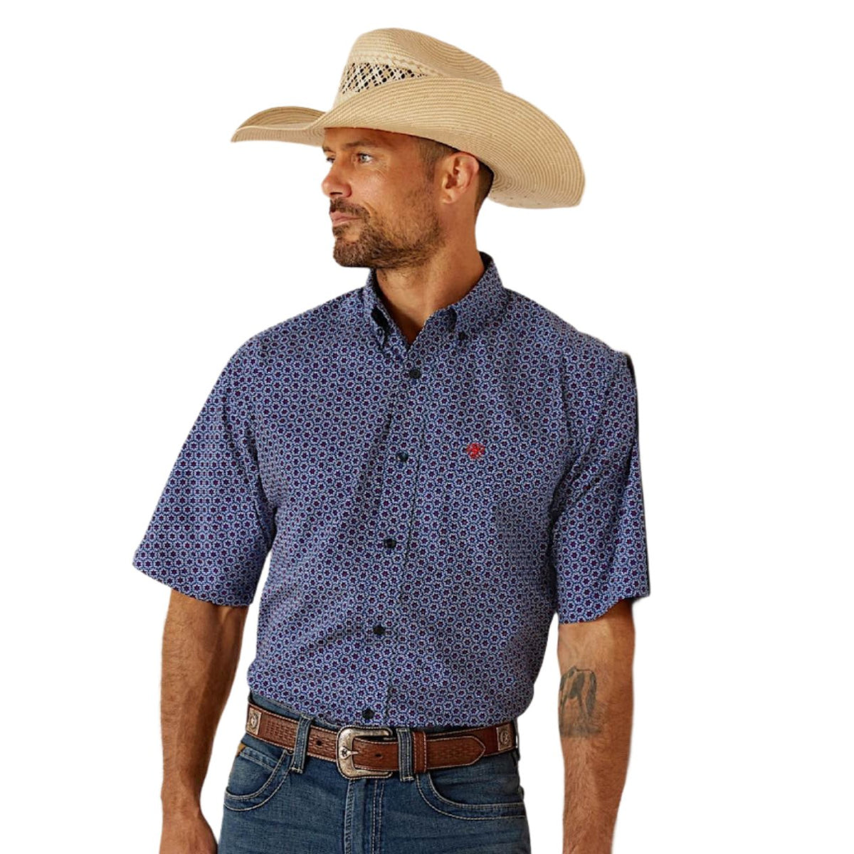 Ariat Men’s Modern Fit Davey Short Sleeve Shirt - Medieval Blue