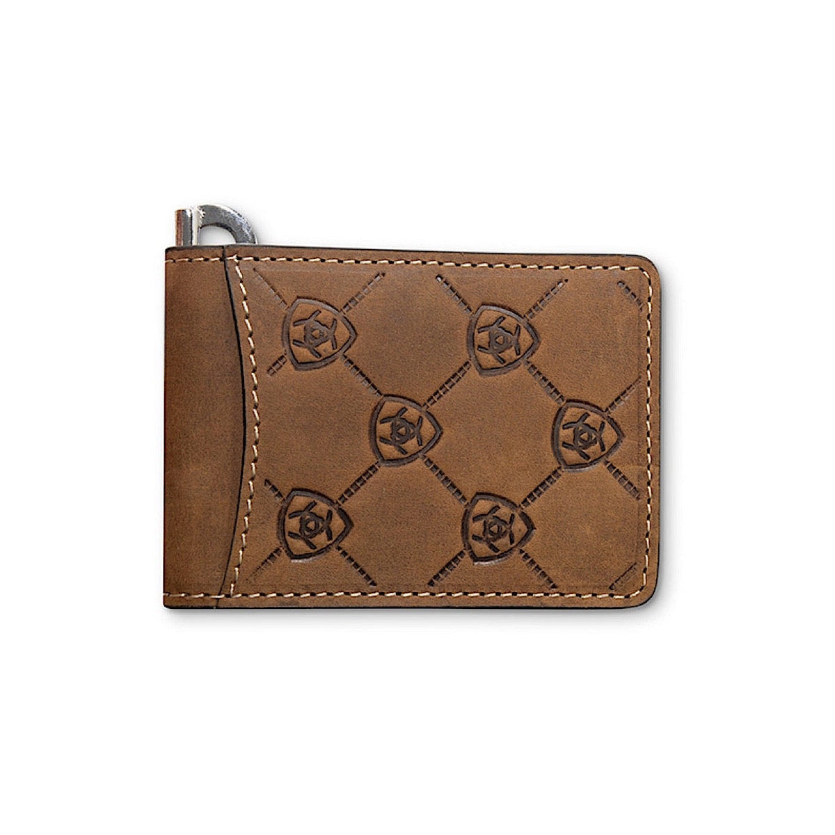 Ariat Mens Money Clip Ariat Shield Embossed - Medium Brown