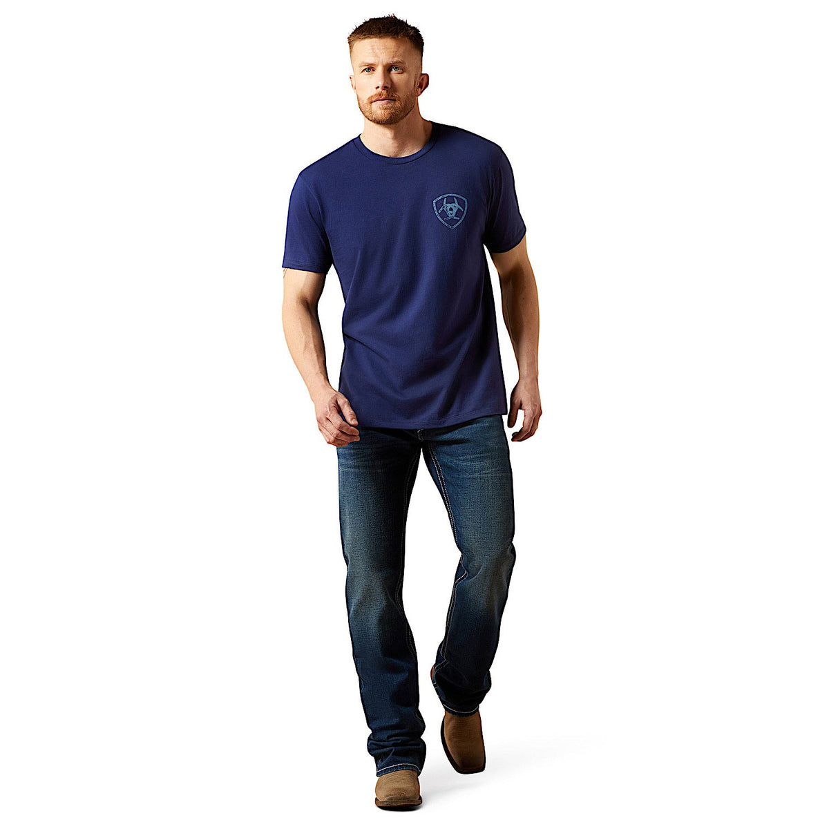Ariat Mens New Vertical Logo T-Shirt - Medieval Blue