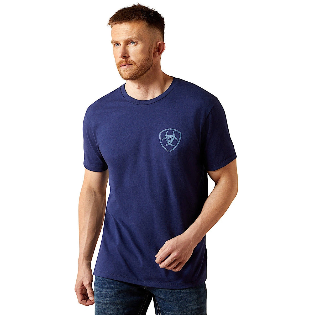Ariat Mens New Vertical Logo T-Shirt - Medieval Blue