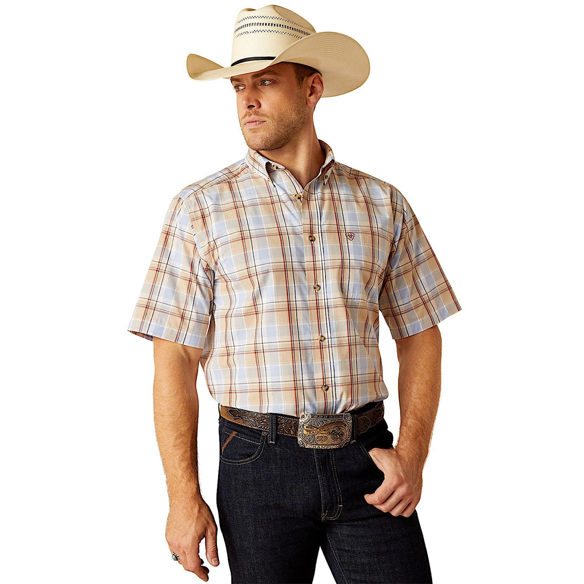 Ariat Men’s Pro Series Denzel Classic Fit Short Sleeve Shirt - Beige