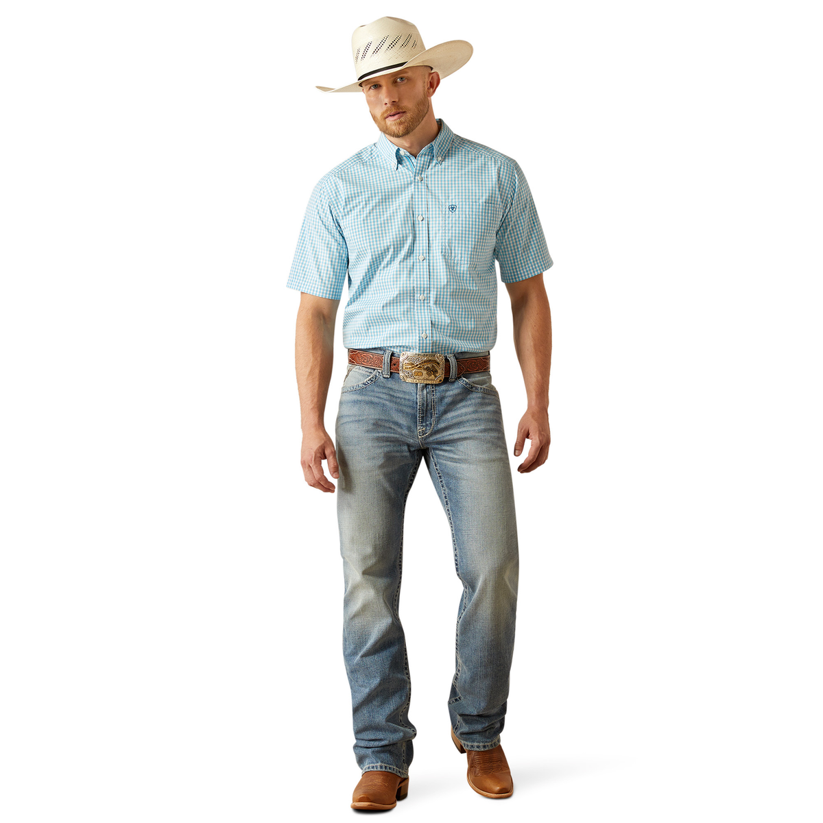 Ariat Mens Pro Series Sloane Classic Fit Short Sleeve Shirt - Light Blue
