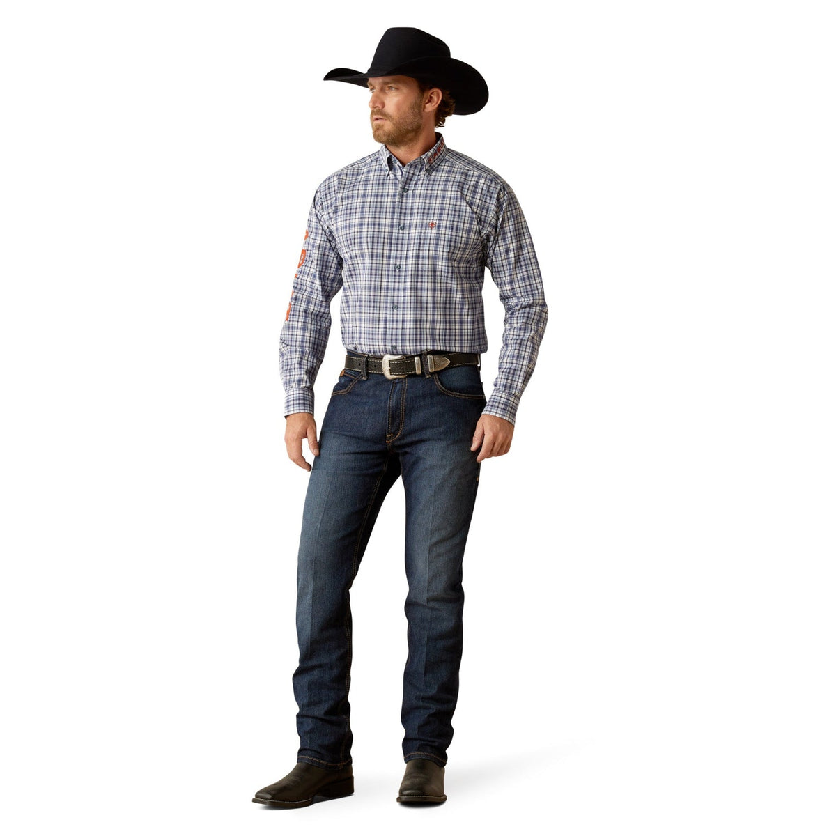 Ariat Men’s Pro Series Team Orion Classic Fit Shirt - Navy/Orange