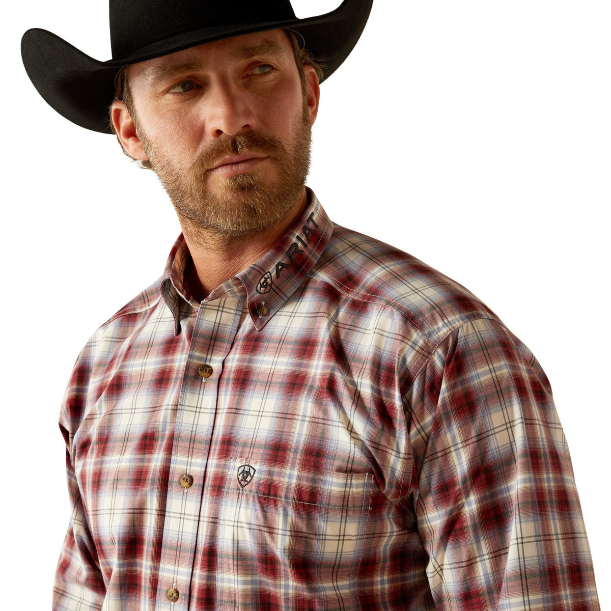 Ariat Men’s Pro Series Team Oscar Classic Fit Shirt - Dark Red/Navy