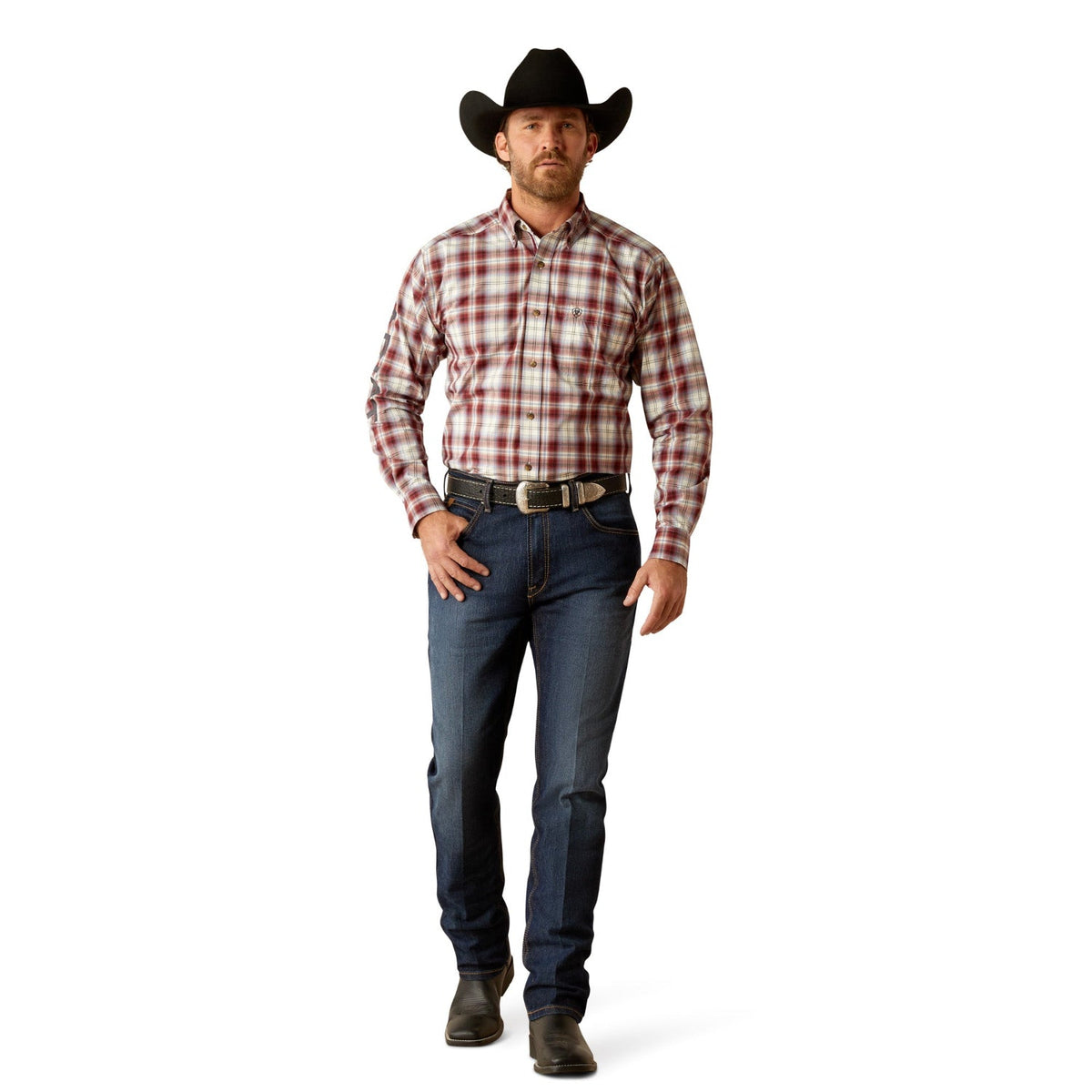 Ariat Men’s Pro Series Team Oscar Classic Fit Shirt - Dark Red/Navy