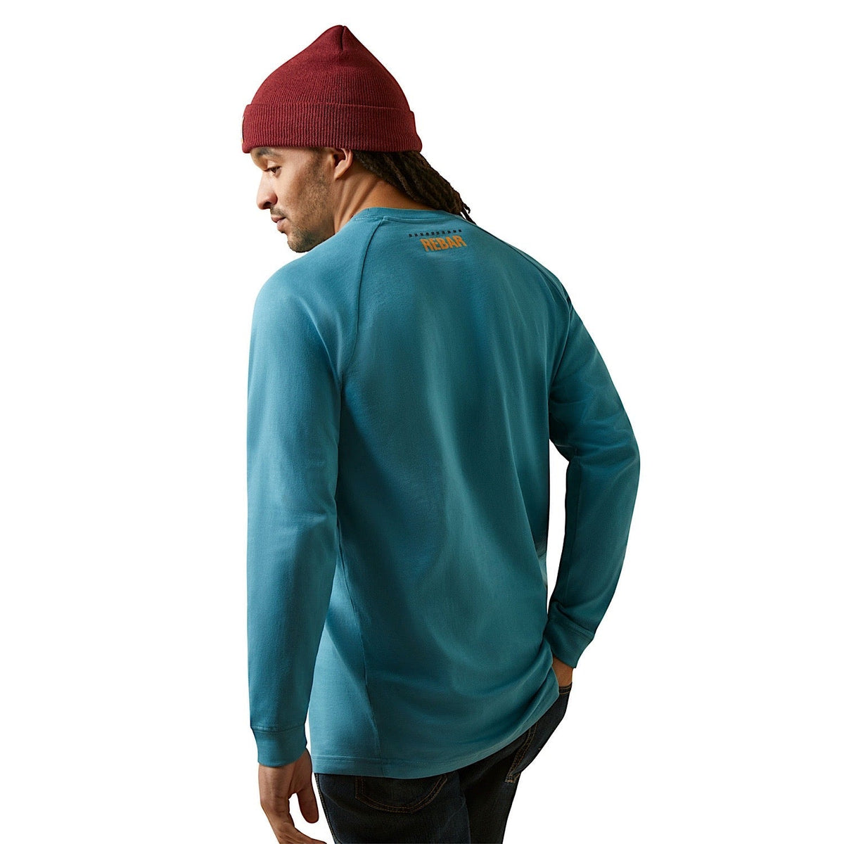Ariat Mens Rebar Cotton Strong Block L/S Tee Storm Blue/Indian Teal