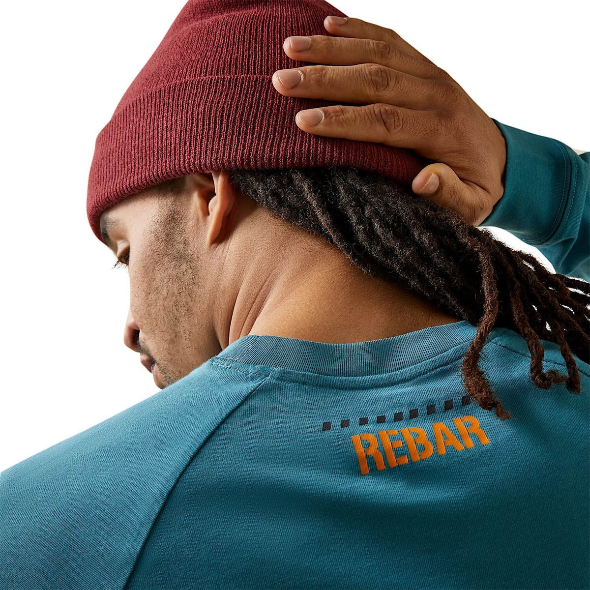 Ariat Mens Rebar Cotton Strong Block L/S Tee Storm Blue/Indian Teal