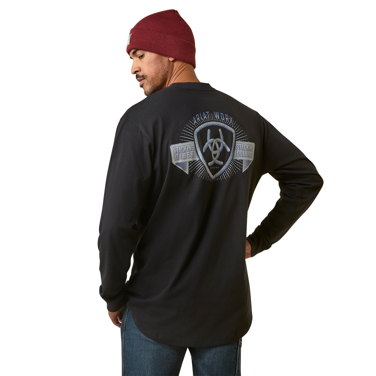 Ariat Men’s Rebar Cotton Strong Stacking Dimes Long Sleeve Tee Black