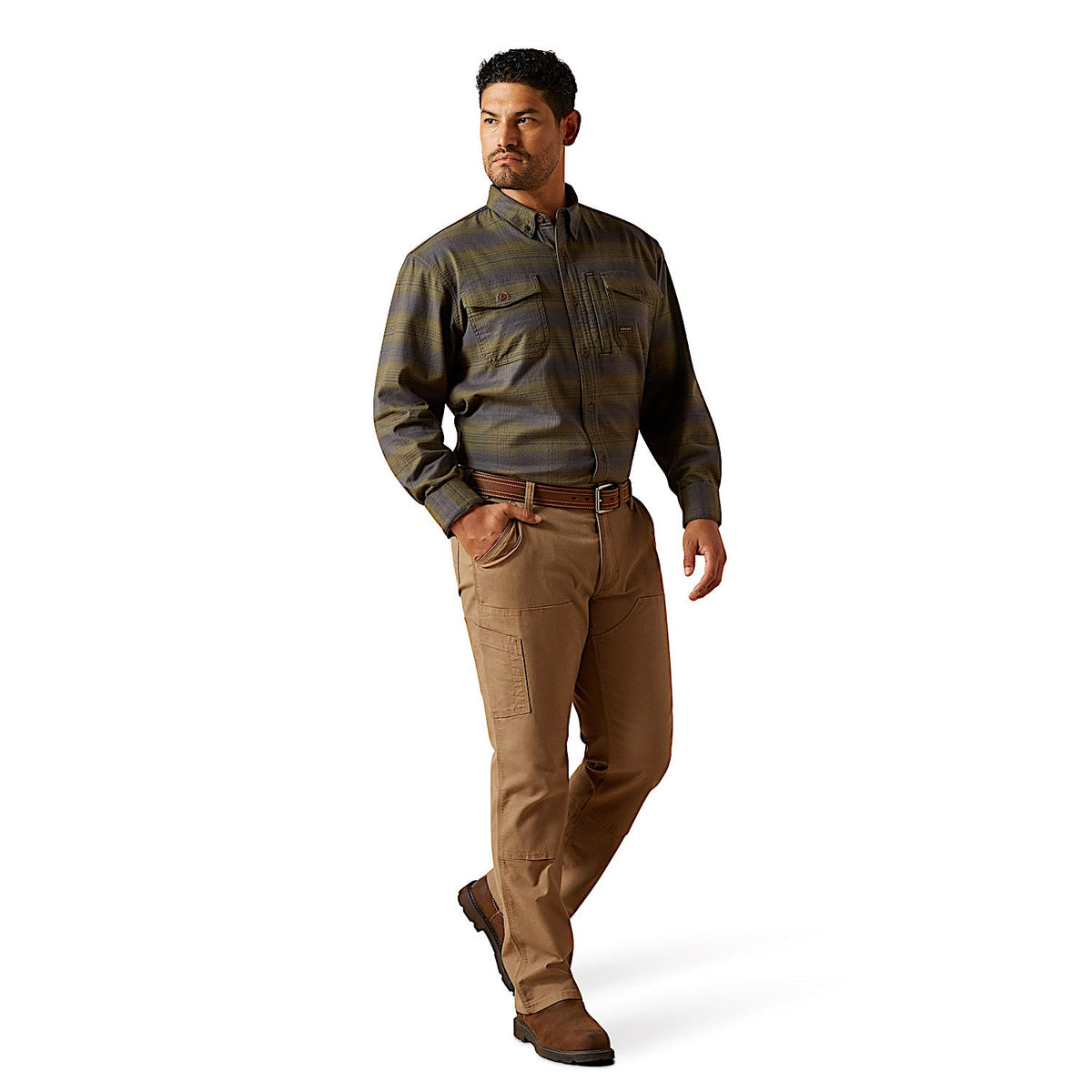 Ariat Mens Rebar Flannel Durastretch Work Shirt - Burnt Olive