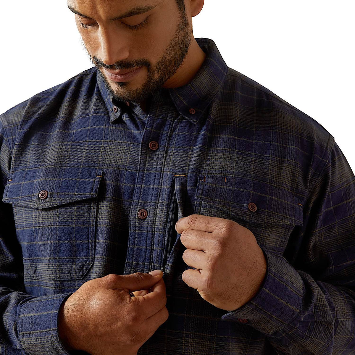 Ariat Mens Rebar Flannel Durastretch Work Shirt - Navy