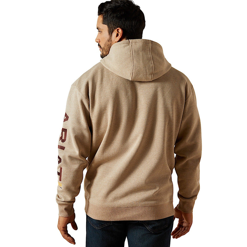 Ariat Mens Rebar Graphic Hoodie - Oatmeal Heather/Bitter Chocolate