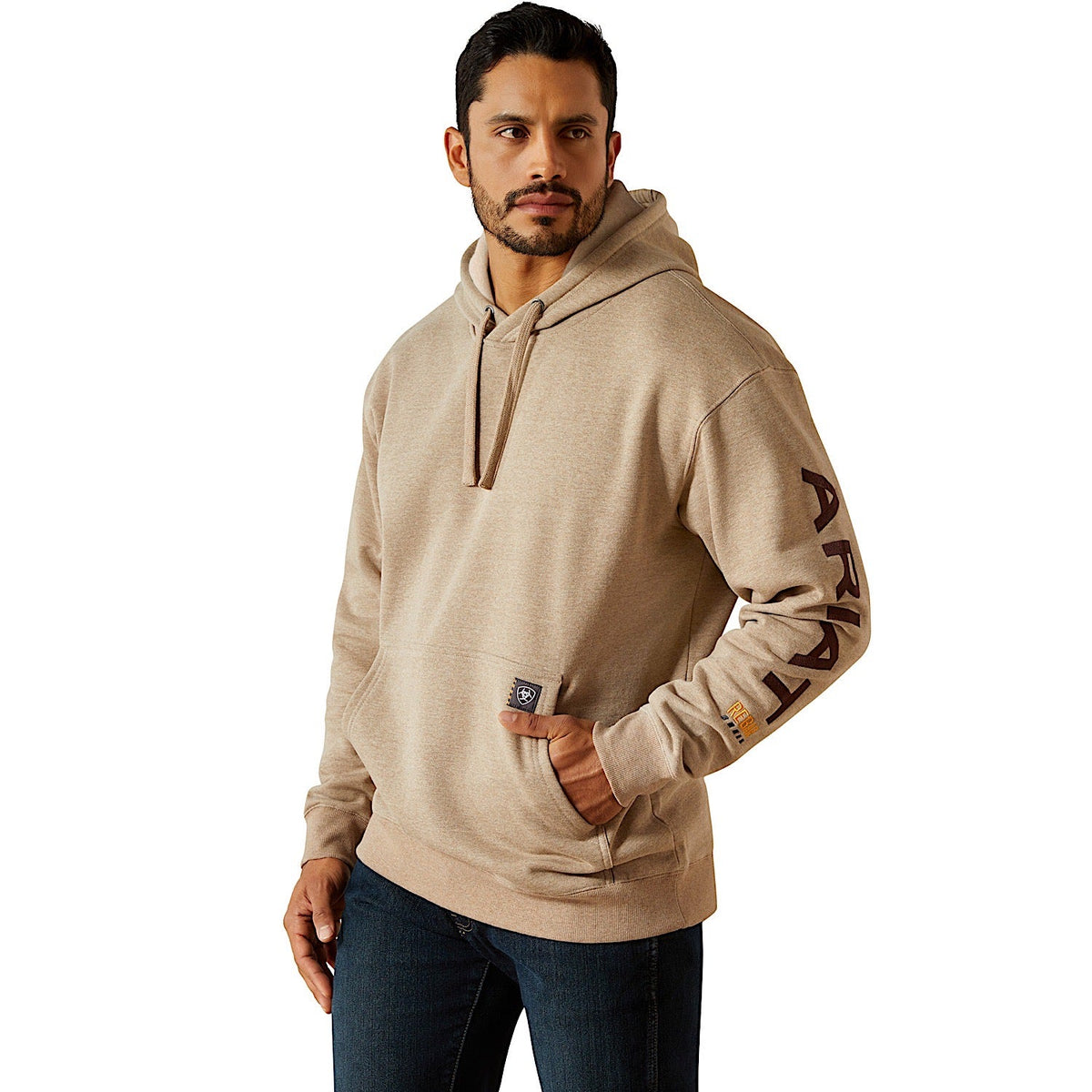 Ariat Mens Rebar Graphic Hoodie - Oatmeal Heather/Bitter Chocolate