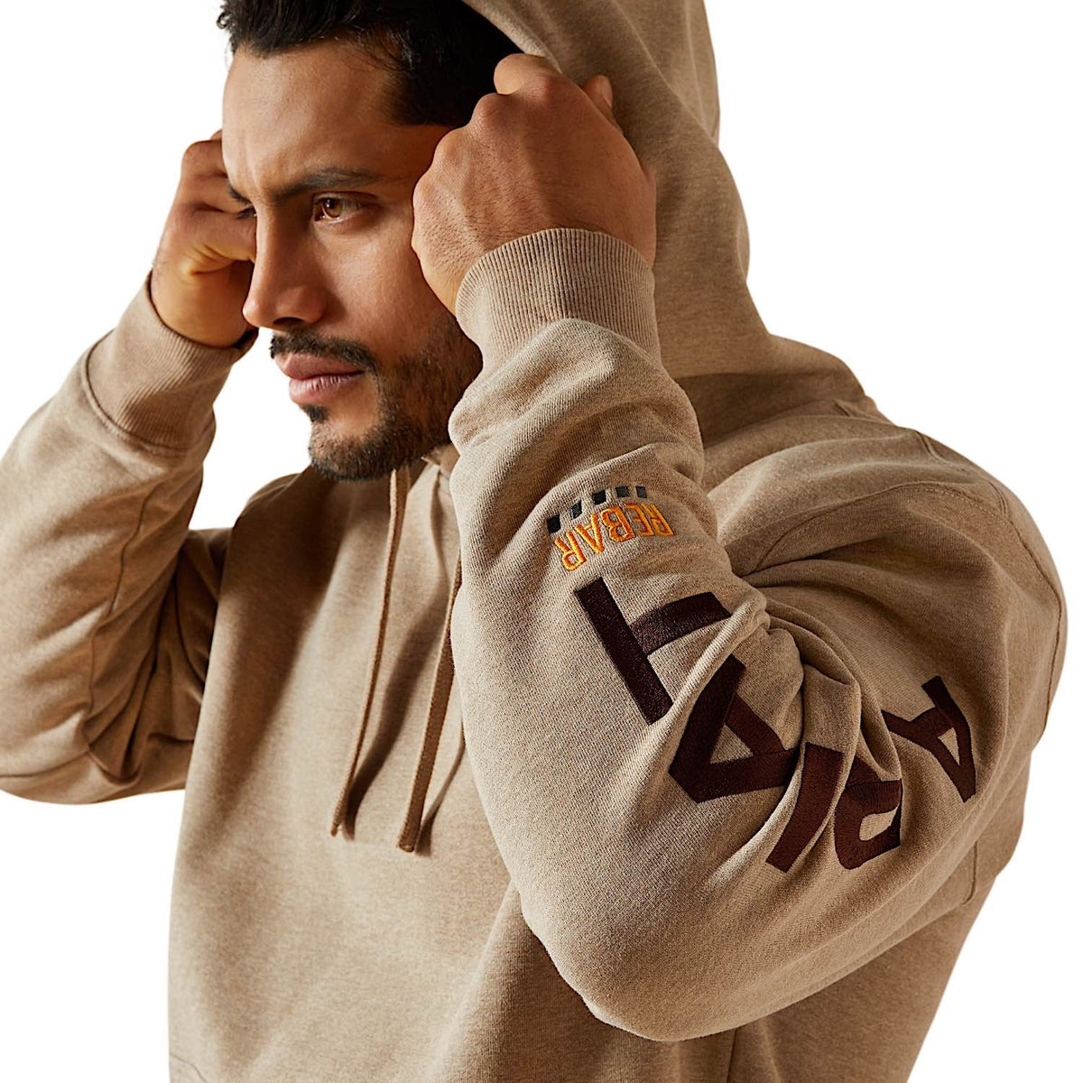 Ariat Mens Rebar Graphic Hoodie - Oatmeal Heather/Bitter Chocolate