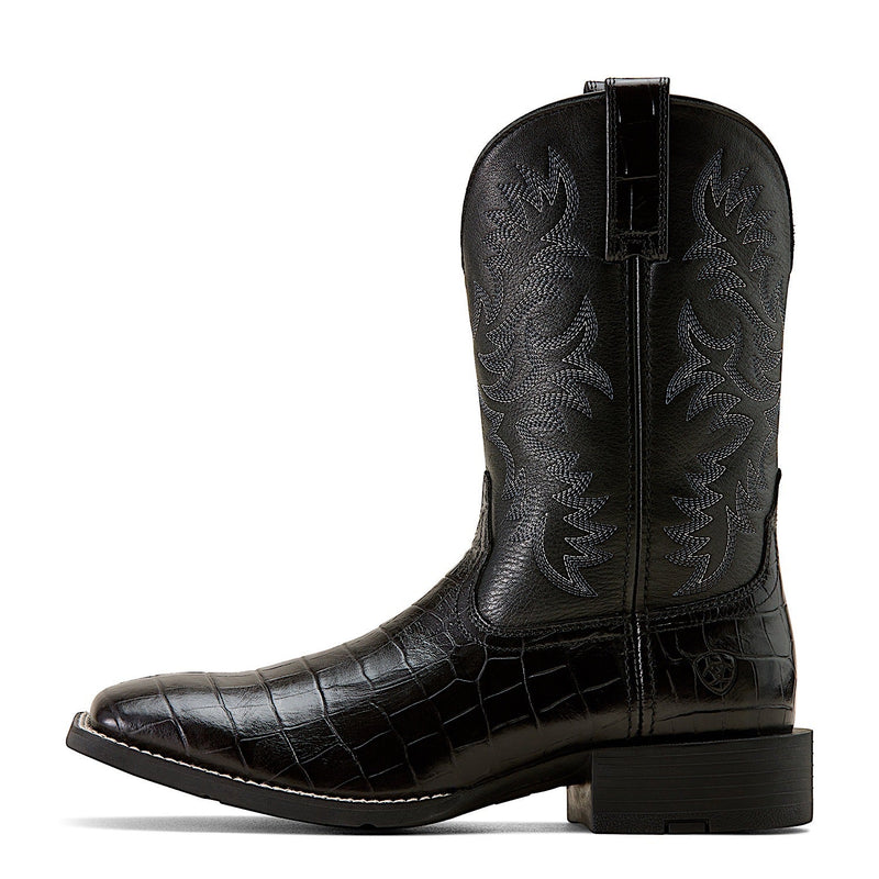 Ariat Men’s Sport Latigo Wide Square Toe Cowboy Boot - Black Choc Print/Black