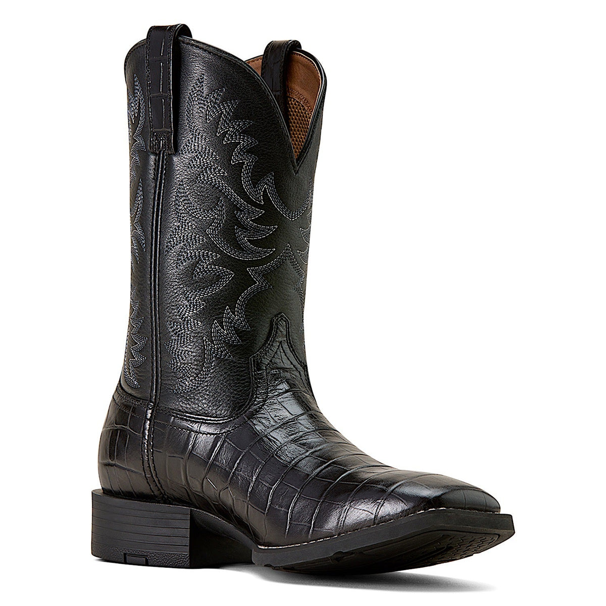 Ariat Men’s Sport Latigo Wide Square Toe Cowboy Boot - Black Choc Print/Black
