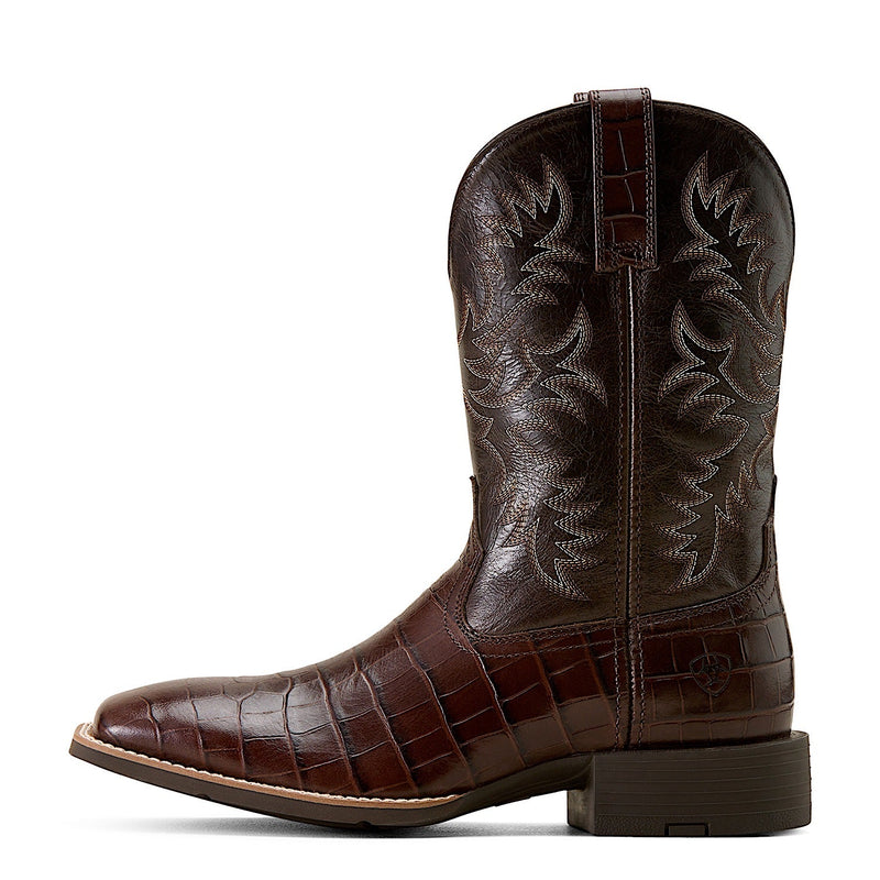 Ariat Men’s Sport Latigo Wide Square Toe Cowboy Boot - Chocolate Croc Print/Bitter Chocolate