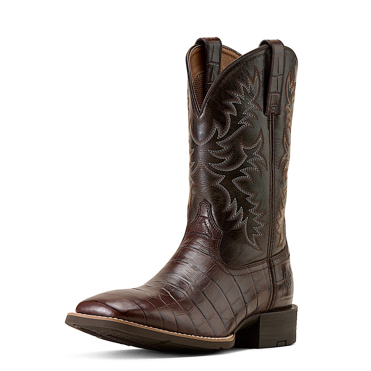 Ariat Men’s Sport Latigo Wide Square Toe Cowboy Boot - Chocolate Croc Print/Bitter Chocolate