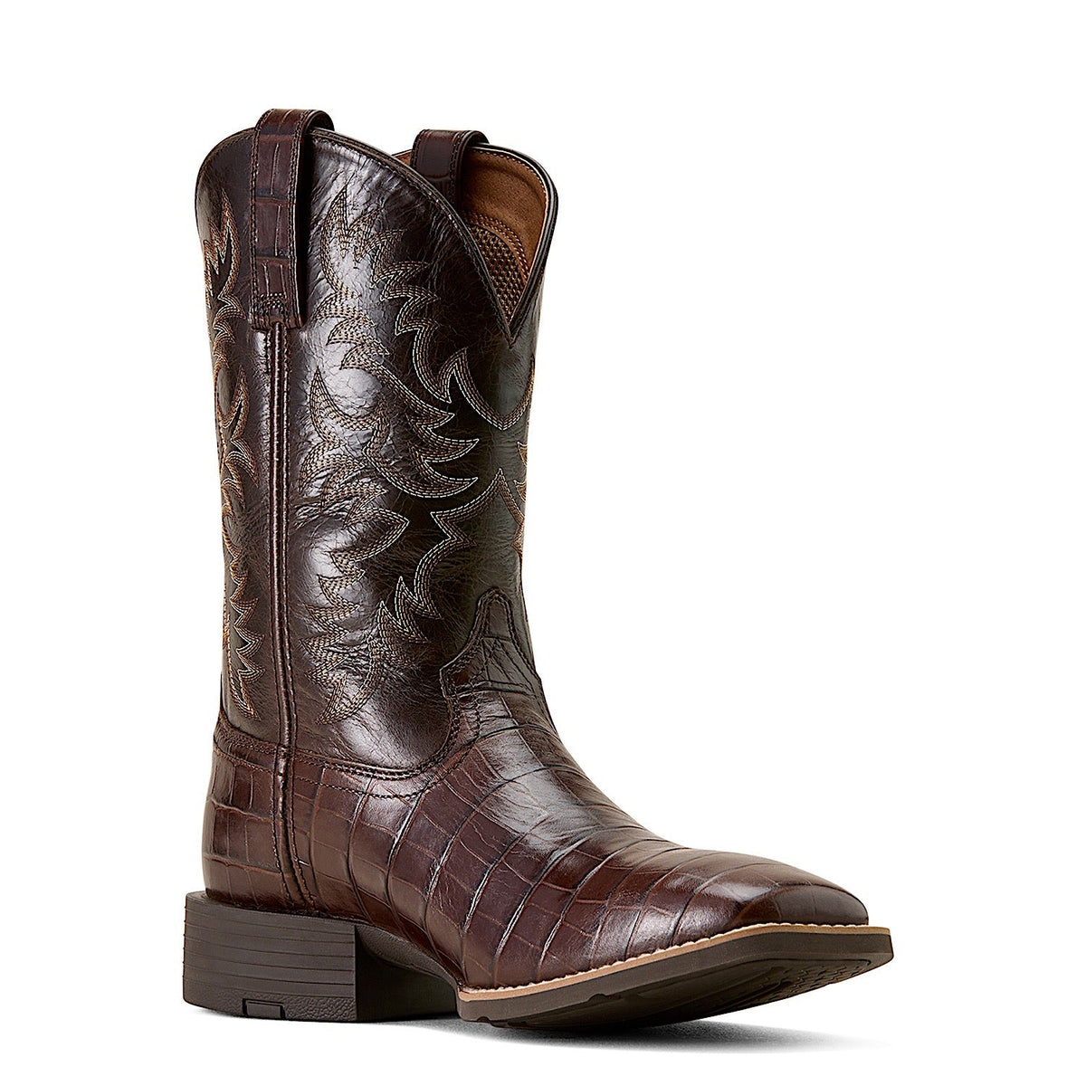 Ariat Men’s Sport Latigo Wide Square Toe Cowboy Boot - Chocolate Croc Print/Bitter Chocolate