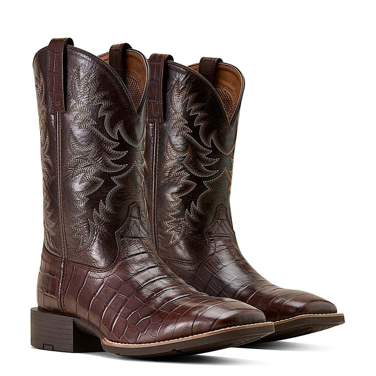 Ariat Men’s Sport Latigo Wide Square Toe Cowboy Boot - Chocolate Croc Print/Bitter Chocolate