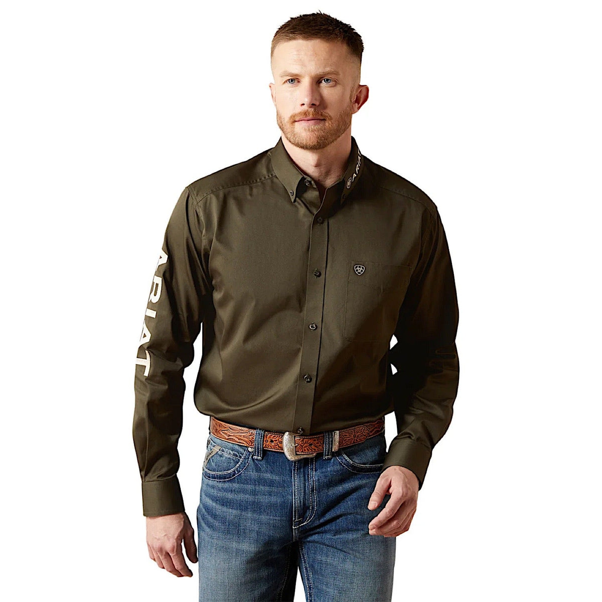 Ariat Men’s Team Logo Twill Classic Fit Shirt - Olive/Khaki