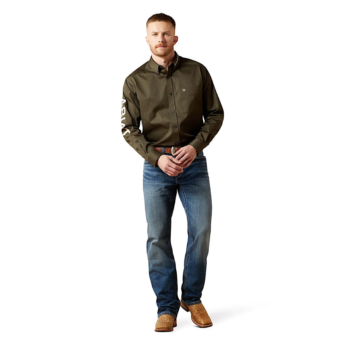 Ariat Men’s Team Logo Twill Classic Fit Shirt - Olive/Khaki