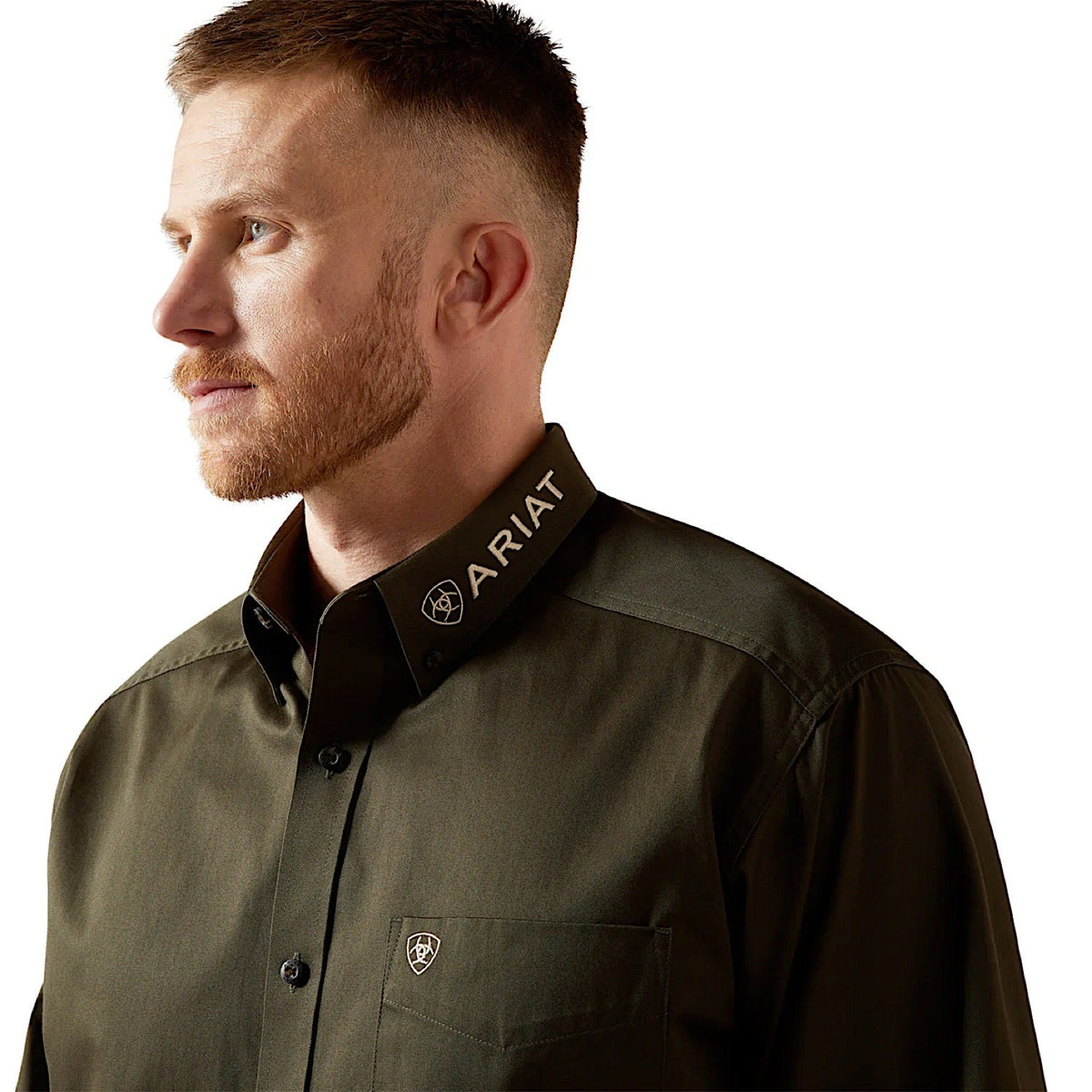 Ariat Men’s Team Logo Twill Classic Fit Shirt - Olive/Khaki