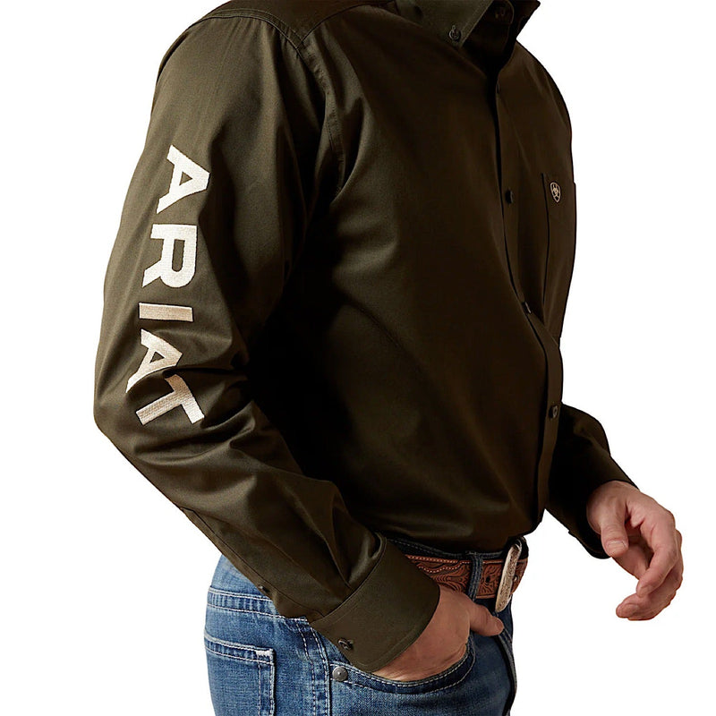 Ariat Men’s Team Logo Twill Classic Fit Shirt - Olive/Khaki