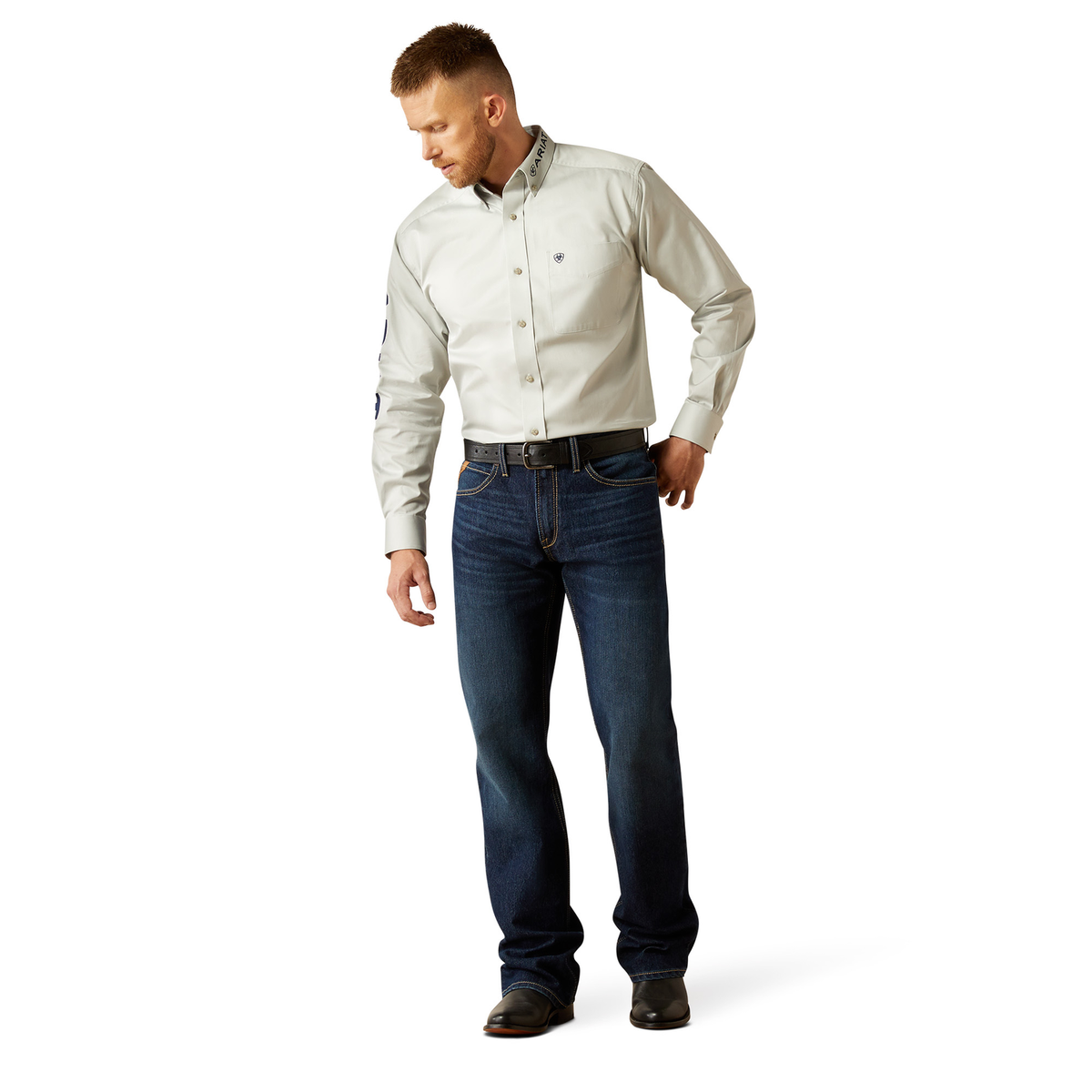 Ariat Mens Team Logo Twill Classic Fit Shirt - Silver/Navy