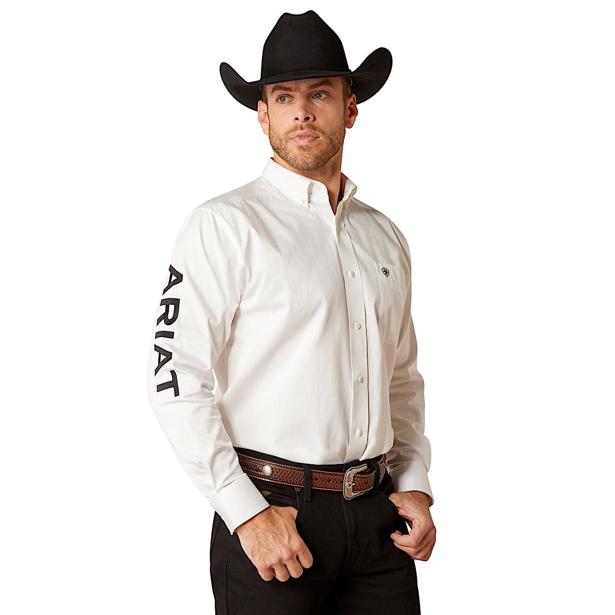 Ariat Mens Team Logo Twill Classic Fit Shirt - White / Black