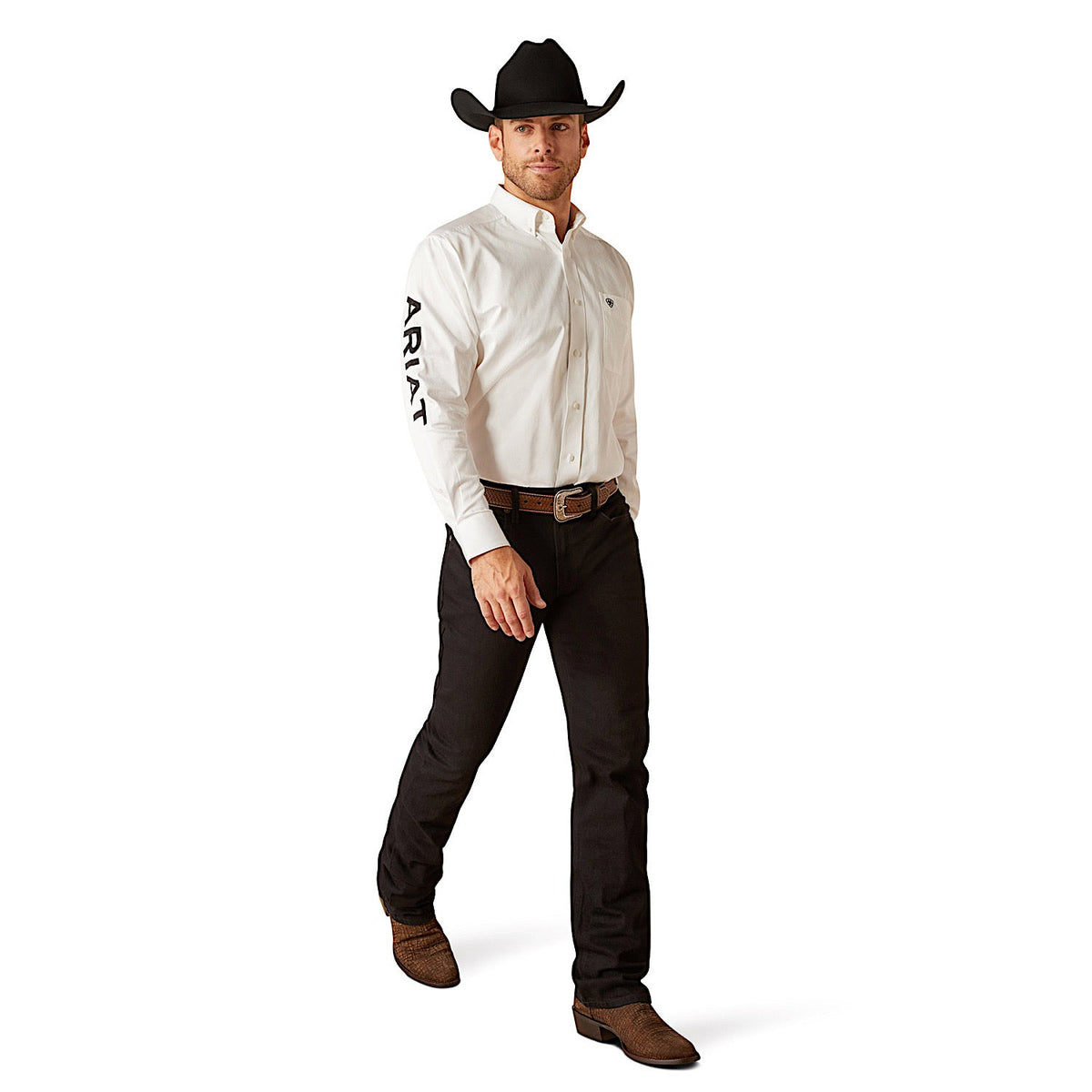 Ariat Mens Team Logo Twill Classic Fit Shirt - White / Black