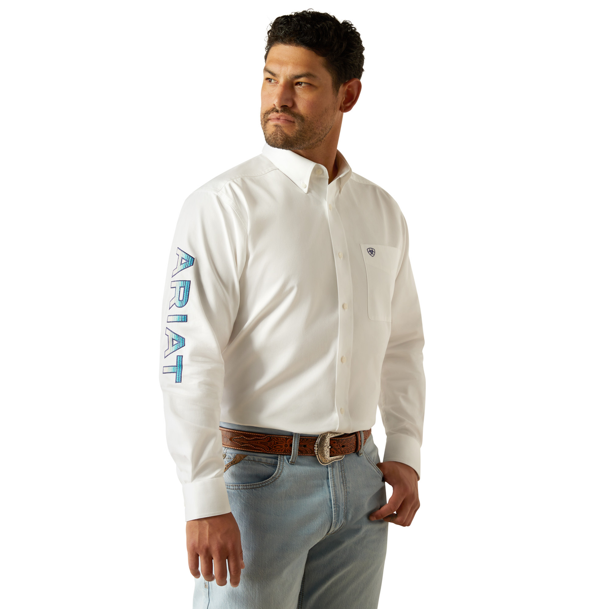 Ariat Mens Team Logo Twill Shirt - White / Teal
