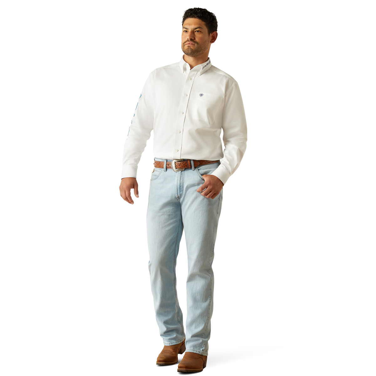 Ariat Mens Team Logo Twill Shirt - White / Teal