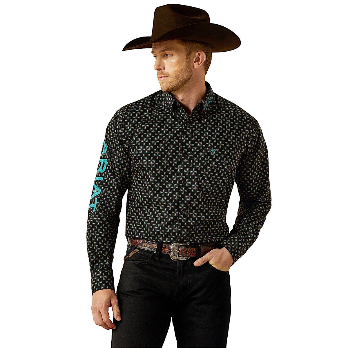 Ariat Mens Team Philbert Classic Fit Shirt - Black/Teal