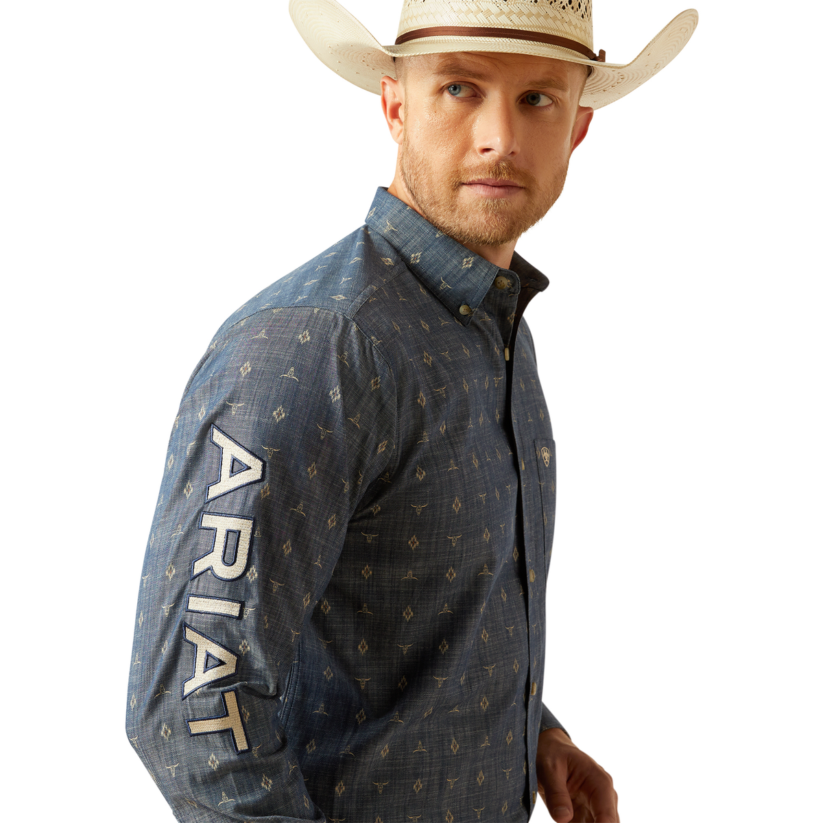 Ariat Men’s Team Philibert Classic Fit Shirt - Chambray Blue/Khaki