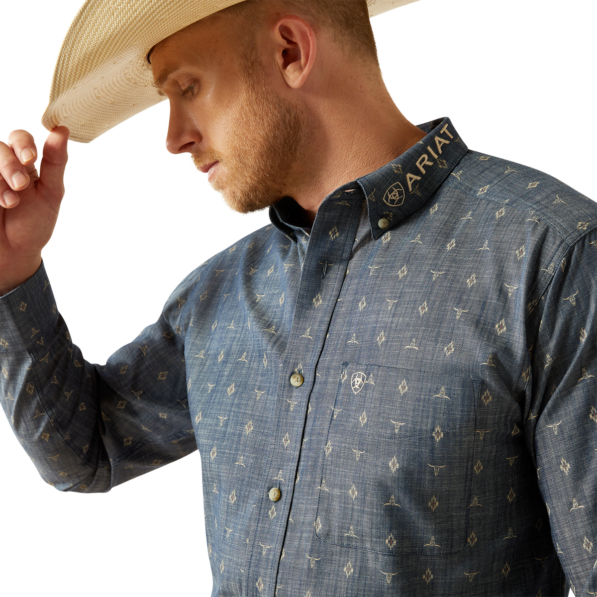 Ariat Men’s Team Philibert Classic Fit Shirt - Chambray Blue/Khaki