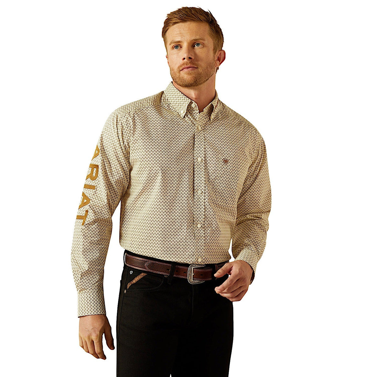 Ariat Mens Team Pierce Classic Fit Shirt - Cream/Light Brown