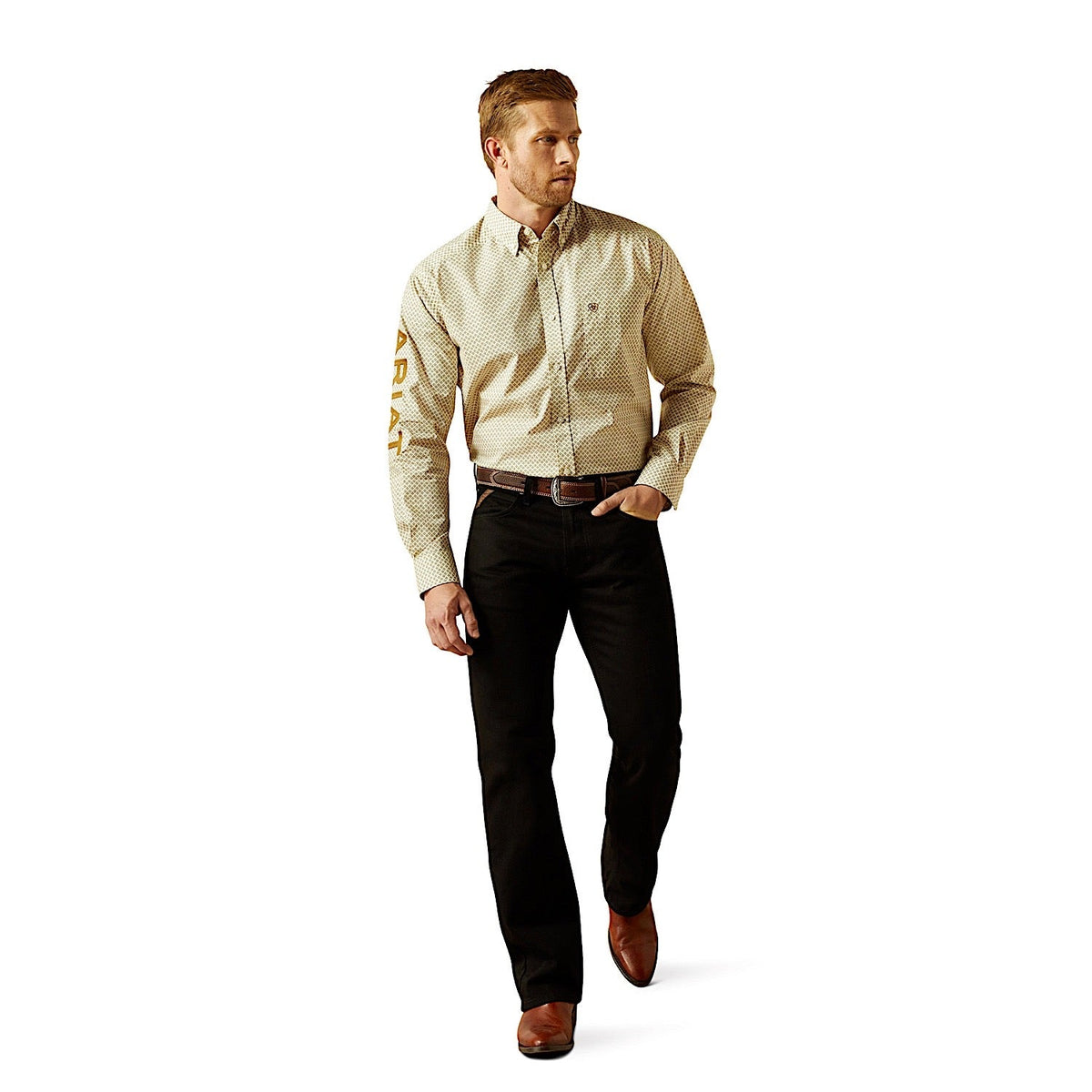 Ariat Mens Team Pierce Classic Fit Shirt - Cream/Light Brown