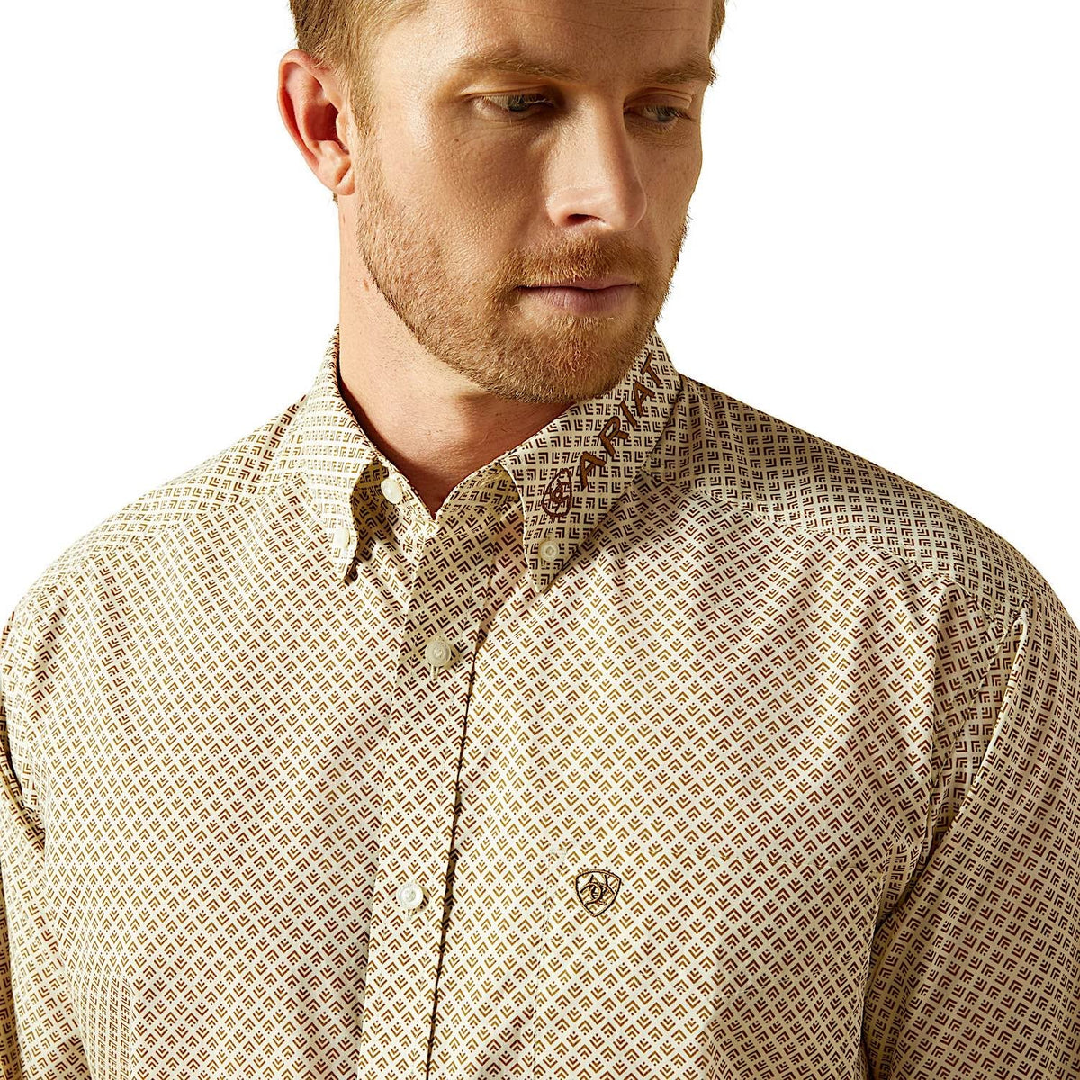 Ariat Mens Team Pierce Classic Fit Shirt - Cream/Light Brown