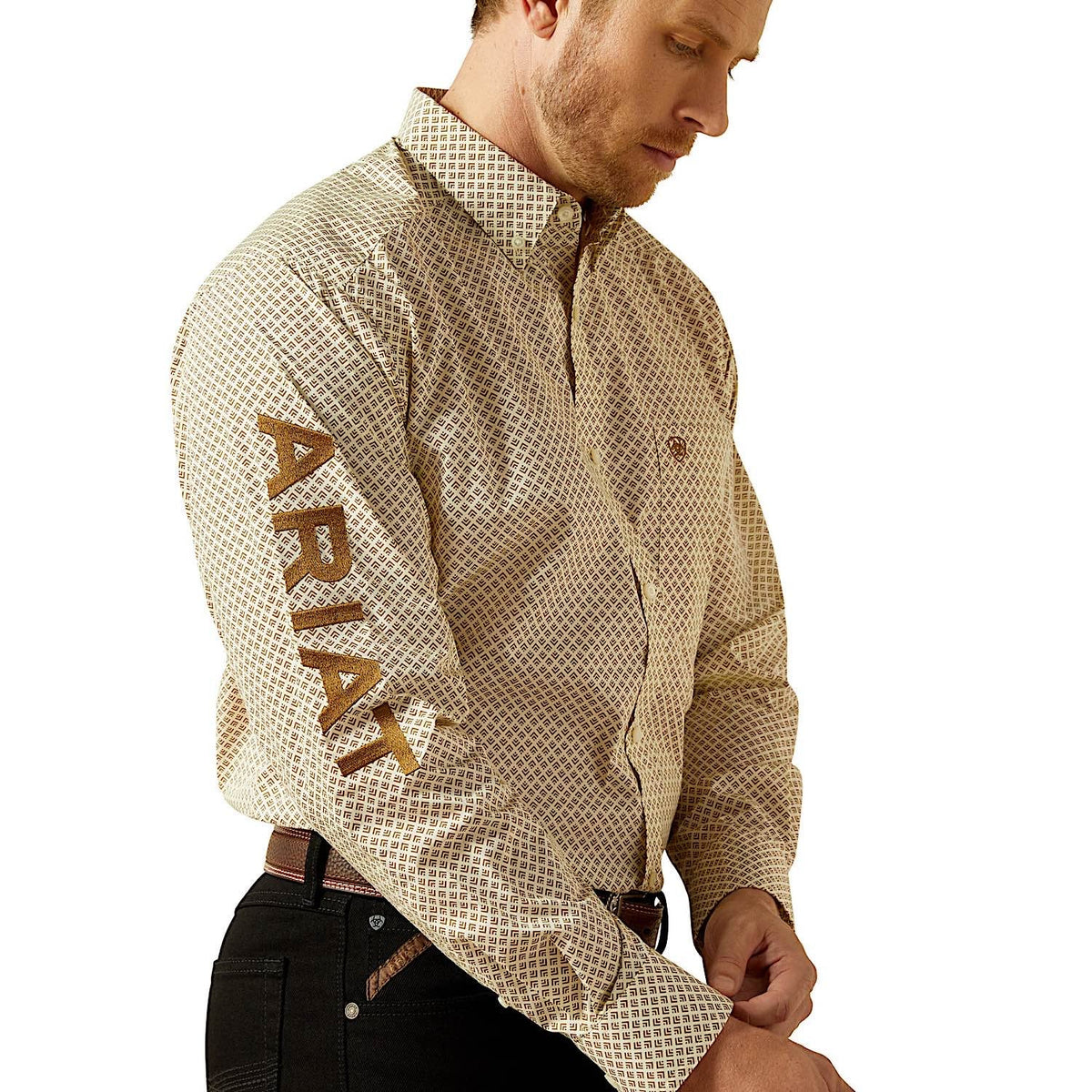 Ariat Mens Team Pierce Classic Fit Shirt - Cream/Light Brown