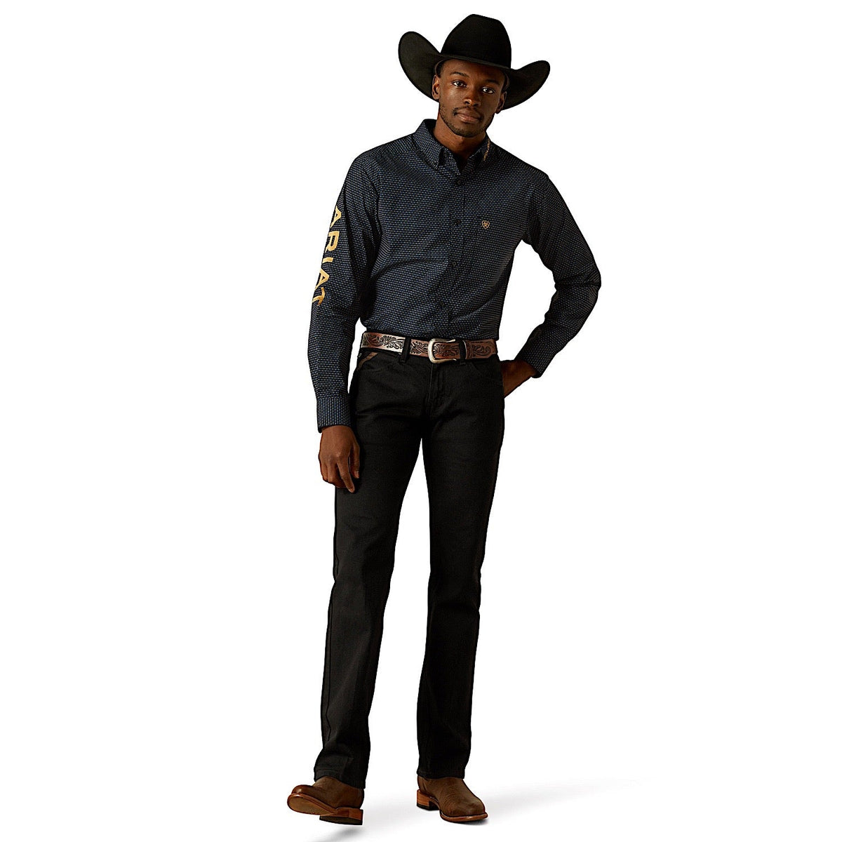 Ariat Mens Team Portland Fitted Shirt - Black/Gold