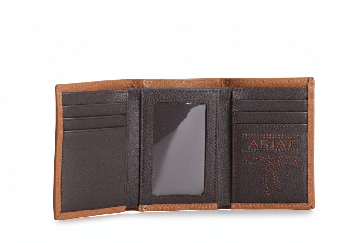 Ariat Mens Tri-fold Wallet - Medium Brown