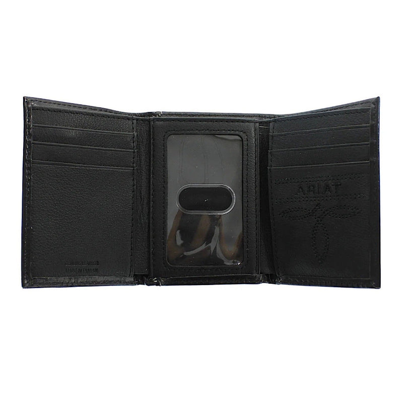 Ariat Mens Trifold Style Wallet Floral Embossed Shield - Black