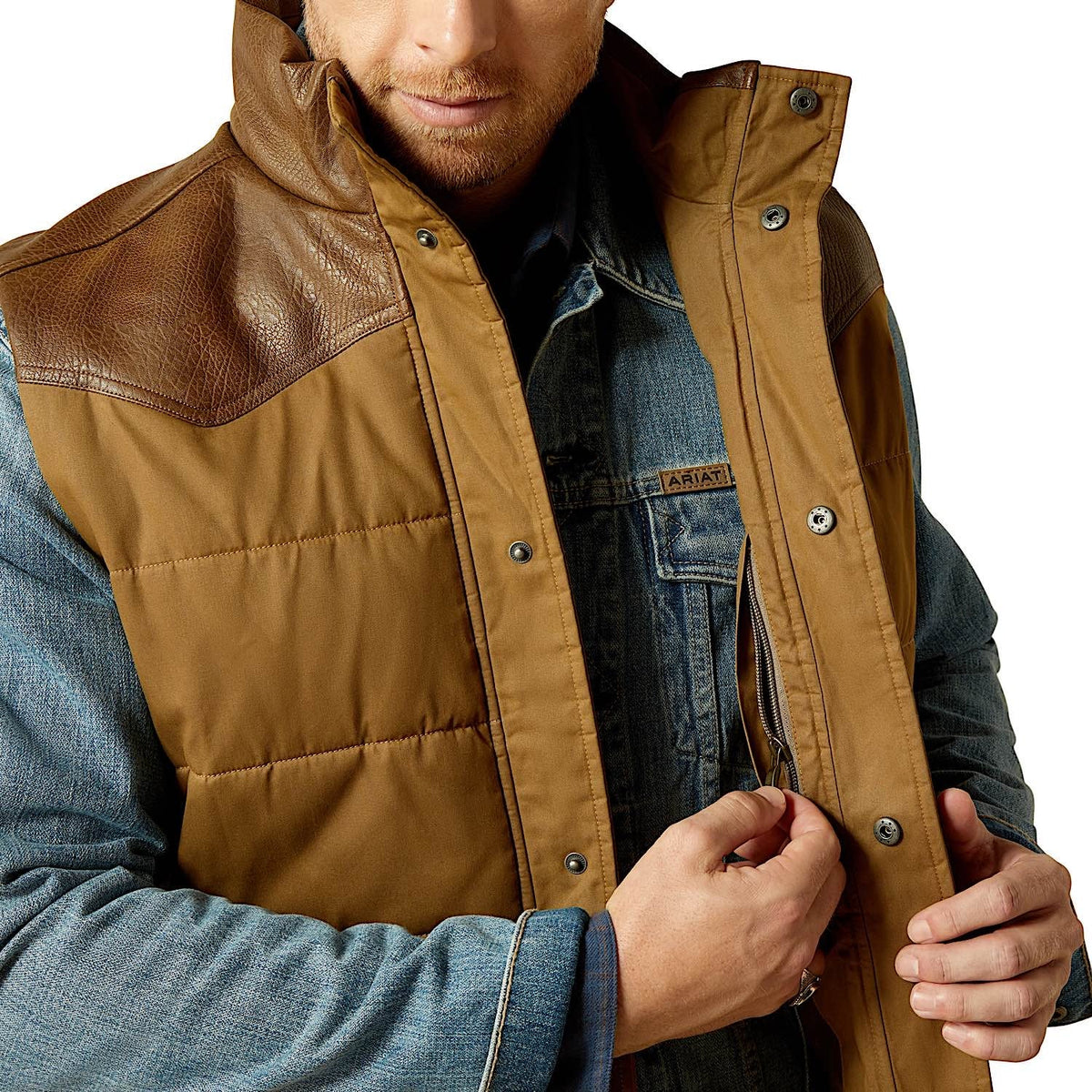 Ariat Mens Western Quilted Vest - Cub Khaki/Brown