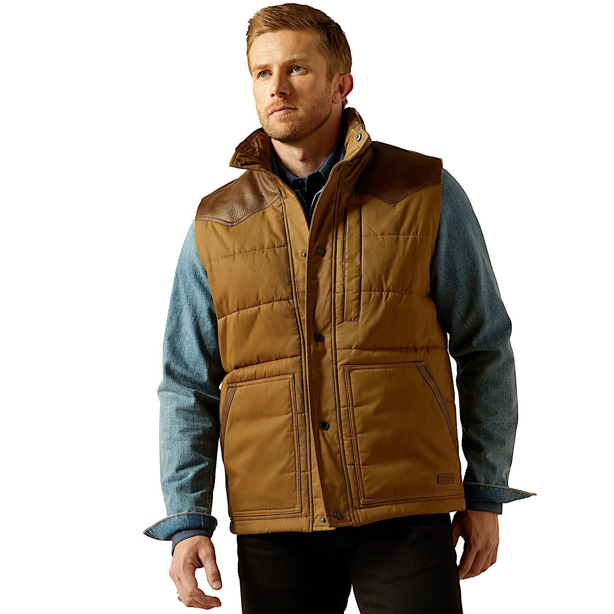 Ariat Mens Western Quilted Vest - Cub Khaki/Brown