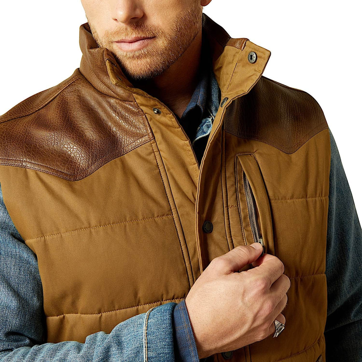 Ariat Mens Western Quilted Vest - Cub Khaki/Brown