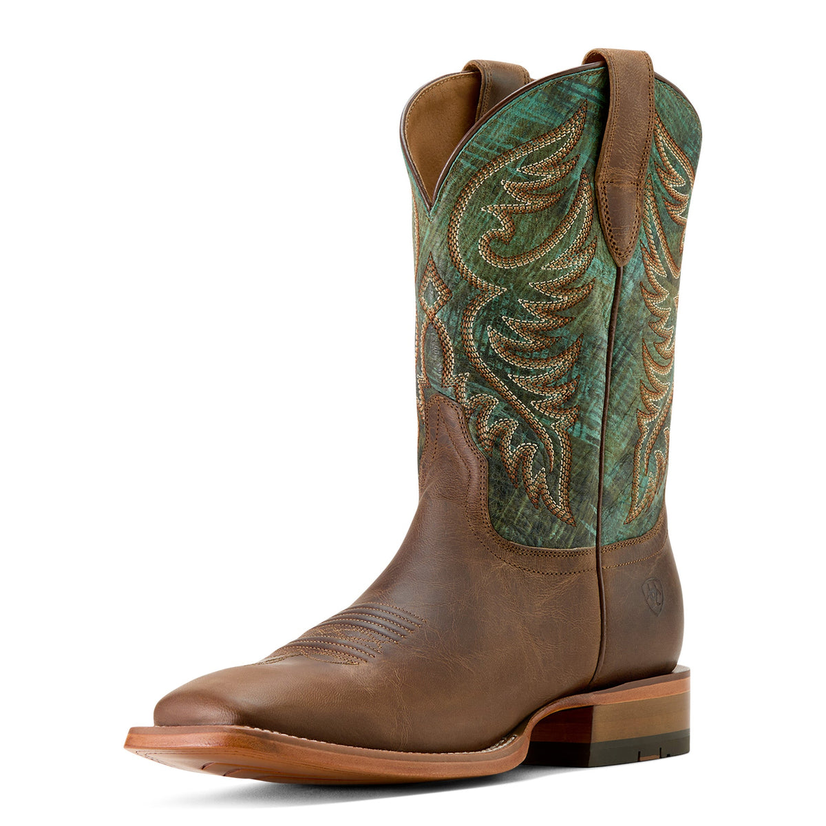 10064000-Ariat Mens Wiley Wide Square Toe Cowboy Boot - Totally Tan / Roaring Turquoise