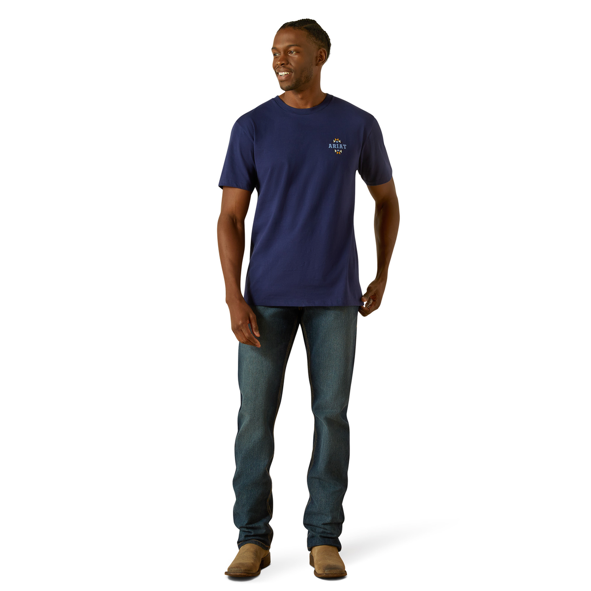 Ariat Mens Woven West Tee - Medieval Blue