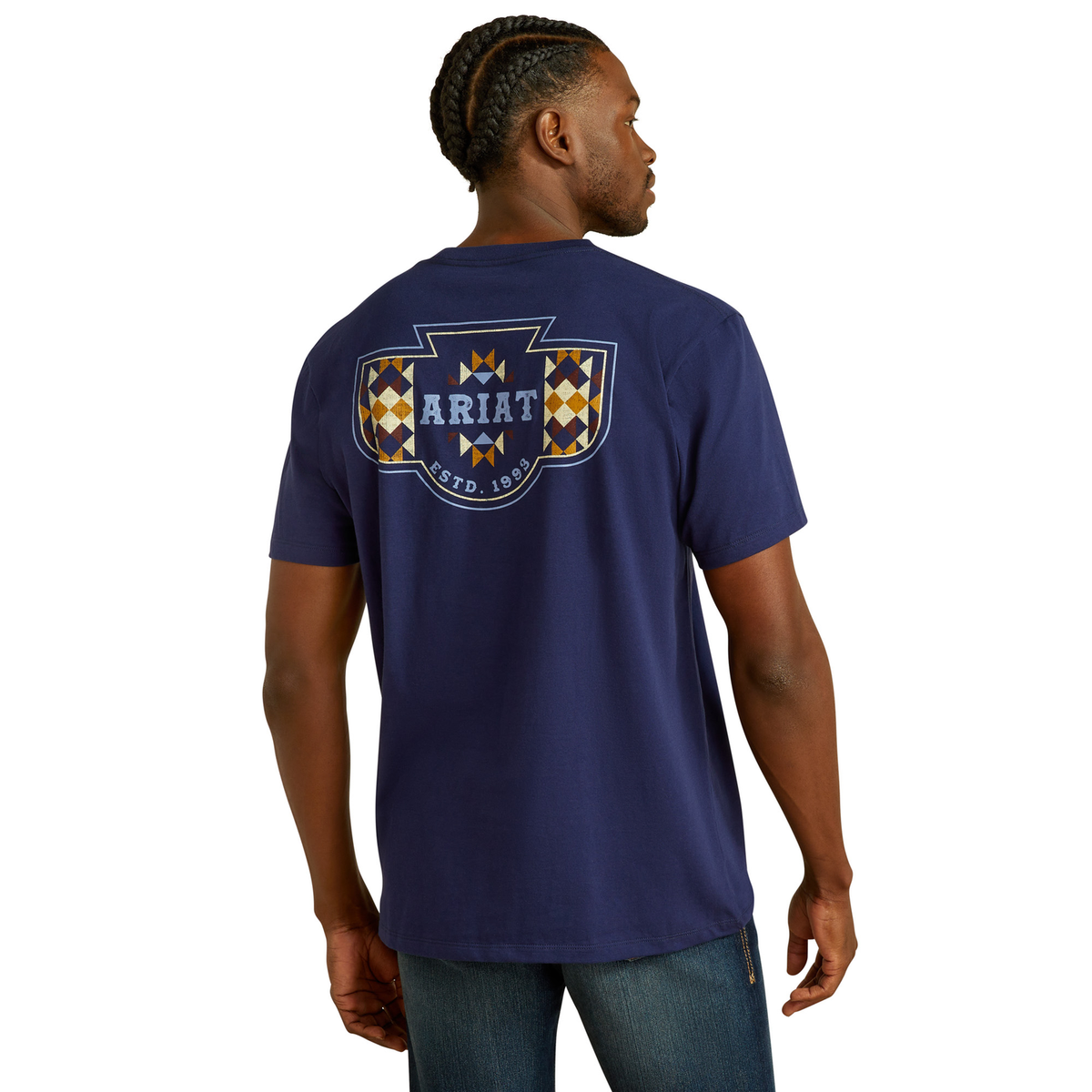 Ariat Mens Woven West Tee - Medieval Blue
