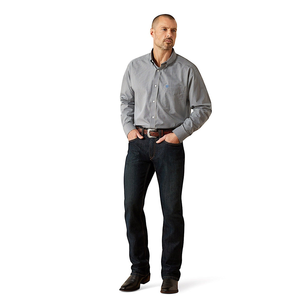 Ariat Mens Wrinkle Free Clayton Classic Fit Shirt - Light Grey